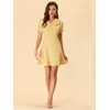 image:imageAllegra K Womens Gingham Dress Ruffled Short Sleeve Peter Pan Collar Cute Checkered Mini DressesYellow
