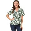 image:imageAllegra K Women 2026 Summer Floral Short Sleeve Wrap Peplum TopBeigegreen