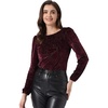 image:imageAllegra K Women Halloween Velvet Semi Sheer BurnOut Long Sleeve TopBurgundy