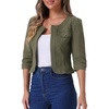 image:imageAllegra K Womens Denim Cardigan 34 Sleeve Collarless Jean JacketsArmy Green