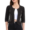 image:imageAllegra K Womens Denim Cardigan 34 Sleeve Collarless Jean JacketsBlack