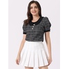 image:imageAllegra K Puff Sleeve Tops for Womens Vintage Tweed Peter Pan Collar ShirtBlack
