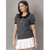 image:imageAllegra K Puff Sleeve Tops for Womens Vintage Tweed Peter Pan Collar ShirtBlack