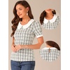 image:imageAllegra K Puff Sleeve Tops for Womens Vintage Tweed Peter Pan Collar ShirtBlack White