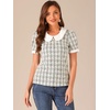 image:imageAllegra K Puff Sleeve Tops for Womens Vintage Tweed Peter Pan Collar ShirtBlack White