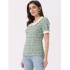 image:imageAllegra K Puff Sleeve Tops for Womens Vintage Tweed Peter Pan Collar ShirtGreen