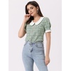 image:imageAllegra K Puff Sleeve Tops for Womens Vintage Tweed Peter Pan Collar ShirtGreen