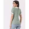 image:imageAllegra K Puff Sleeve Tops for Womens Vintage Tweed Peter Pan Collar ShirtGreen
