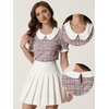 image:imageAllegra K Puff Sleeve Tops for Womens Vintage Tweed Peter Pan Collar ShirtPink Grey