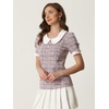 image:imageAllegra K Puff Sleeve Tops for Womens Vintage Tweed Peter Pan Collar ShirtPink Grey