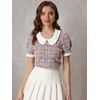 image:imageAllegra K Puff Sleeve Tops for Womens Vintage Tweed Peter Pan Collar ShirtPink Grey