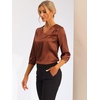 image:imageAllegra K Women Formal Dressy Office Satin 34 Sleeve V Neck Blouse ShirtBrown