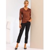 image:imageAllegra K Women Formal Dressy Office Satin 34 Sleeve V Neck Blouse ShirtBrown