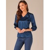 image:imageAllegra K Women Formal Dressy Office Satin 34 Sleeve V Neck Blouse ShirtDark Blue