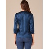 image:imageAllegra K Women Formal Dressy Office Satin 34 Sleeve V Neck Blouse ShirtDark Blue
