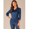 image:imageAllegra K Women Formal Dressy Office Satin 34 Sleeve V Neck Blouse ShirtDark Blue
