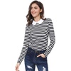image:imageAllegra K Womens Striped Shirts Peter Pan Collar Casual Long Sleeve TopBlack