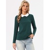 image:imageAllegra K Womens Striped Shirts Peter Pan Collar Casual Long Sleeve TopDark Green
