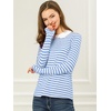 image:imageAllegra K Womens Striped Shirts Peter Pan Collar Casual Long Sleeve TopLight Blue