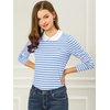 image:imageAllegra K Womens Striped Shirts Peter Pan Collar Casual Long Sleeve TopLight Blue