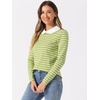 image:imageAllegra K Womens Striped Shirts Peter Pan Collar Casual Long Sleeve TopLight Green