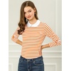 image:imageAllegra K Womens Striped Shirts Peter Pan Collar Casual Long Sleeve TopOrange