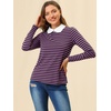 image:imageAllegra K Womens Striped Shirts Peter Pan Collar Casual Long Sleeve TopPurple Black