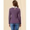 image:imageAllegra K Womens Striped Shirts Peter Pan Collar Casual Long Sleeve TopPurple Black