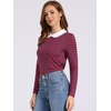 image:imageAllegra K Womens Striped Shirts Peter Pan Collar Casual Long Sleeve TopRed Blue