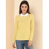image:imageAllegra K Womens Striped Shirts Peter Pan Collar Casual Long Sleeve TopYellow