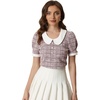 image:imageAllegra K Puff Sleeve Tops for Womens Vintage Tweed Peter Pan Collar ShirtPink Grey