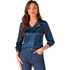 image:imageAllegra K Women Formal Dressy Office Satin 34 Sleeve V Neck Blouse ShirtDark Blue