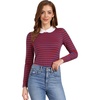 image:imageAllegra K Womens Striped Shirts Peter Pan Collar Casual Long Sleeve TopRed Blue
