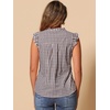 image:imageAllegra K Gingham Top for Womens Vintage Ruffle Cap Sleeve Checker BlouseBrown