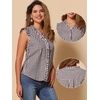 image:imageAllegra K Gingham Top for Womens Vintage Ruffle Cap Sleeve Checker BlouseBrown