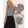 image:imageAllegra K Gingham Top for Womens Vintage Ruffle Cap Sleeve Checker BlouseNavy Blue