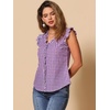 image:imageAllegra K Gingham Top for Womens Vintage Ruffle Cap Sleeve Checker BlousePurple
