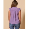 image:imageAllegra K Gingham Top for Womens Vintage Ruffle Cap Sleeve Checker BlousePurple