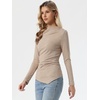image:imageAllegra K Ruched Tops for Womens Casual Mock Neck Long Sleeve BlouseCamel