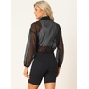 image:imageAllegra K Sheer Bomber Jacket for Womens Zip Up See Through JacketsBlack