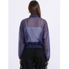image:imageAllegra K Sheer Bomber Jacket for Womens Zip Up See Through JacketsDark Blue