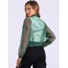 image:imageAllegra K Sheer Bomber Jacket for Womens Zip Up See Through JacketsGreen