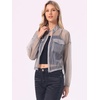 image:imageAllegra K Sheer Bomber Jacket for Womens Zip Up See Through JacketsGrey