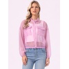 image:imageAllegra K Sheer Bomber Jacket for Womens Zip Up See Through JacketsLight Purple