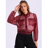 image:imageAllegra K Sheer Bomber Jacket for Womens Zip Up See Through JacketsWine Red