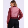 image:imageAllegra K Sheer Bomber Jacket for Womens Zip Up See Through JacketsWine Red