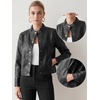 image:imageAllegra K Women Faux PU Leather Jacket Cropped Snap Buttons Vintage CoatBlack
