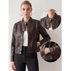 image:imageAllegra K Women Faux PU Leather Jacket Cropped Snap Buttons Vintage CoatBrown