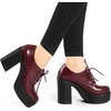 image:imageAllegra K Women Patent Leather Platform Lace Up Chunky Heel Ankle BootsBurgundy