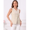 image:imageAllegra K Womens Cotton Linen Suit Vest Top Summer Sleeveless BlazerBeige Apricot